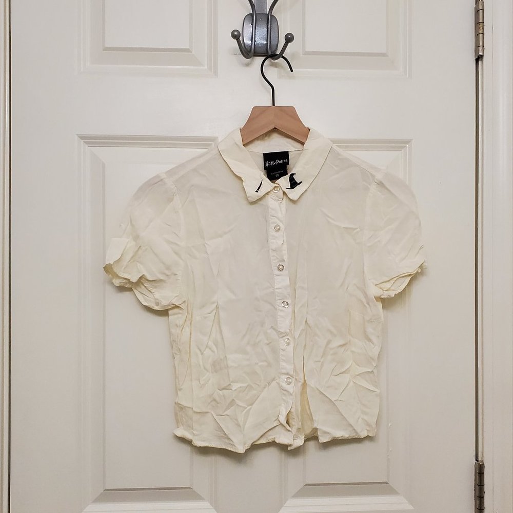 Harry Potter Top - Cream Button Down with Embroidered Collar Accents